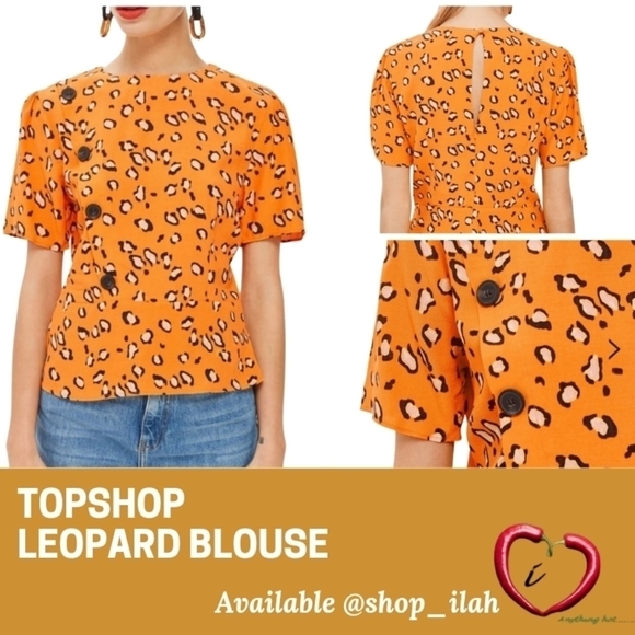Topshop Leopard Animal Print Button Yellow Orange Size 4. - Picture 2 of 13